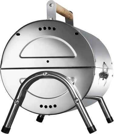 BBQ гриль із нержавіючої сталі tectake, велика подвійна решітка, для вугілля, срібний