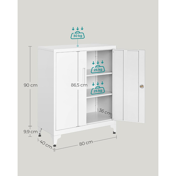 SONGMICS File Cabinet, Multi-Purpose Cabinet, Office Cabinet with 2 Doors, Lockable Cabinet, Steel Storage Cabinet, for Study Room, Living Room, Matte White OMC012W01 (80B cm, Matte White)