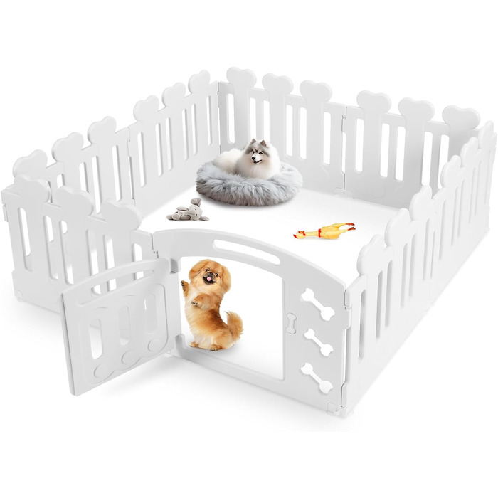 Льох для цуценят MAMIZO 60 см, огорожа для собак з пластикових панелей, портативна сітка для собак, загородження для собак з воротами, включає присоски та ґрунтові анкери, вольєр для собак для дому та вулиці (7+1, білий)