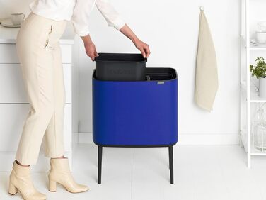 Сміттєвий відер Brabantia Bo Touch Bin 36 л, металевий, з двома внутрішніми відрами (11 л + 23 л), Mineral Powerful Blue, 54 x 32 x 68 см