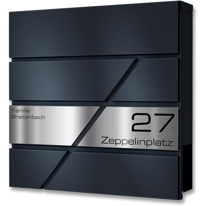 Поштова скринька Metzler персоналізована з гравіюванням, нержавіюча сталь, відділення для газет, замок, вологостійка, антрацит RAL 7016, настінний монтаж 37x37x10.5 см