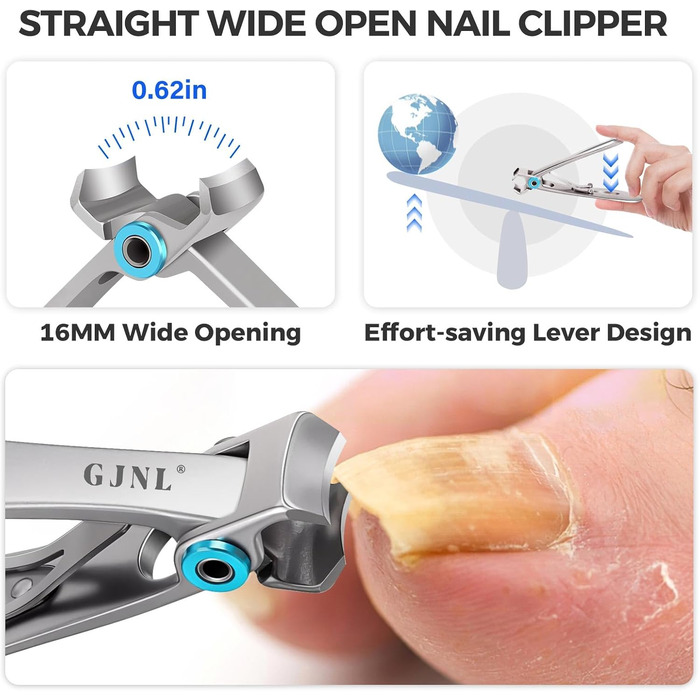 Манікюрний інструмент для догляду за нігтями для людей похилого віку та чоловіків з товстими нігтями, 16 мм/37 мм, професійний, срібний