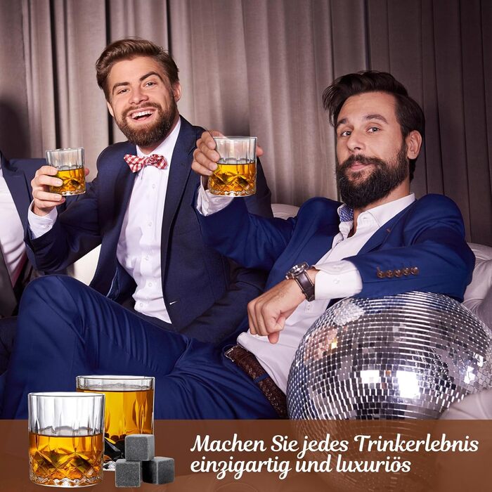 Набір склянок для віскі, подарунковий набір для чоловіків (2 склянки + 8 кеглів, що повторно використовуються + аксесуари), подарунок на день народження, подарунок на Різдво для чоловіків