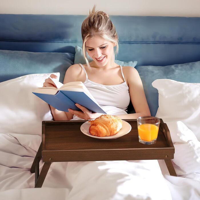 Набір з 2 столів-тачок Mxbamhyc Betttablett з бамбука: для сніданку, сервірування, з тримачем для телефону