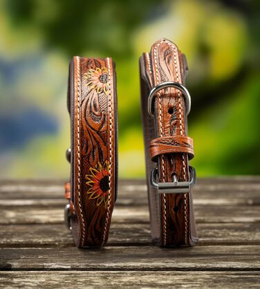 Стильний шкіряний нашийник для собак Джек Рассел від Unikat: ручна робота, з м'якою підкладкою. Нашийник з натуральної шкіри буйвола, для собак середніх порід. Розмір L (40-49.5 см)