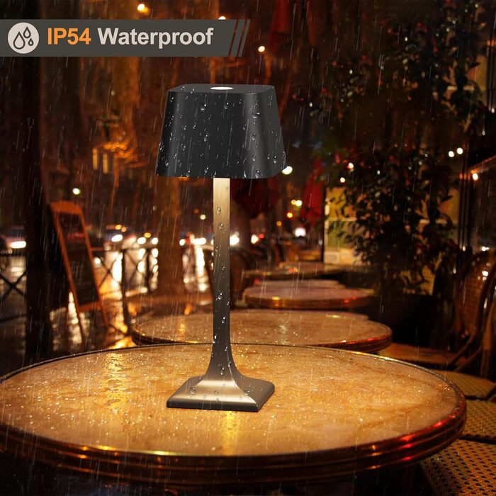 LED настільна лампа бездротова диммируемая торканням - 3 колірні температури, 5200mAh акумулятор, зарядка USB-C, водонепроникність IP54, алюміній, для дому та вулиці, нічник, настільна лампа для їдальні, робочий стіл (чорний)