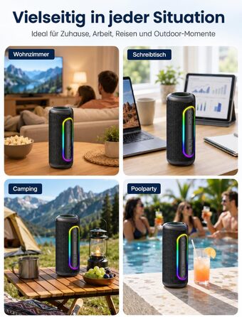 Портативна Bluetooth колонка UOHHBOE 30W, чорна: музика до 30 годин, RGB підсвічування, IPX5 водонепроникність