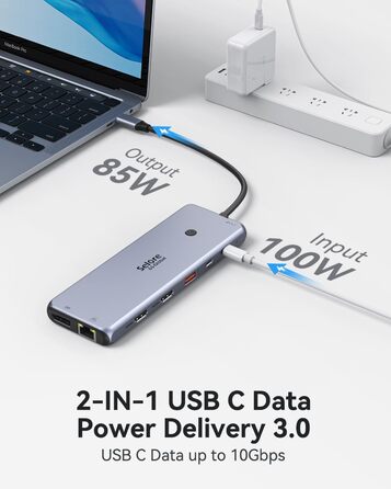 Док-станція USB C 13 в 1 для трьох моніторів: Dual HDMI 4K, DisplayPort, 10G USB 3.1, Ethernet, PD 100W, аудіо/мікрофон, сірий