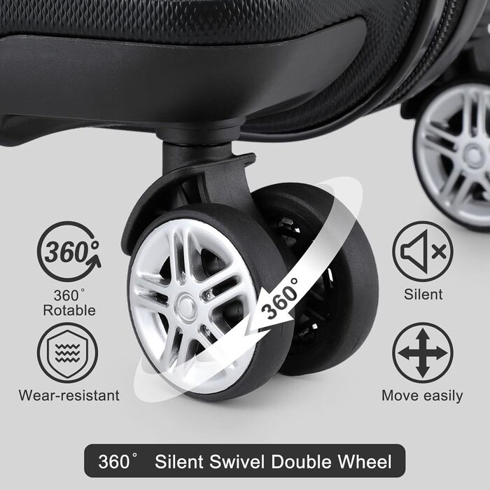 KONO Валіза-роликовий багаж середнього розміру 24 дюйми, ABS, з TSA-замком, 4 колеса, 65×44×25.5 см, Кремово-білий (Чорний, 3-частинний набір)