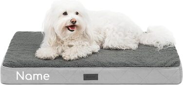 Ортопедичне ліжко для собак Lionto, 60x40x8 см, міцне, з м'яким плюшем, знімний та пральний чохол, водовідштовхувальне, для собак та котів, сірий (76x51x8 см з нанесенням імені)