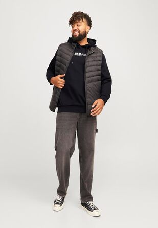 Чоловічий теплий худі з принтом JACK & JONES JJEOGO Basic — чорний, великий розмір (8XL), регулярний крій