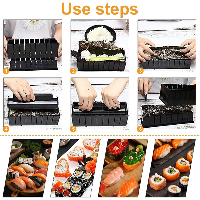 Набір для приготування суші INHEMI - 10 частин, для початківців, DIY, чорний