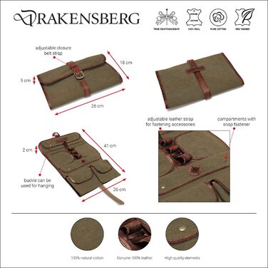 Чоловічий вишуканий органайзер для туалетних речей Drakensberg 'Sid' - виготовлений з канвасу та шкіри, багато відділень, екологічний, темно-синій, DR00196 (оливковий)