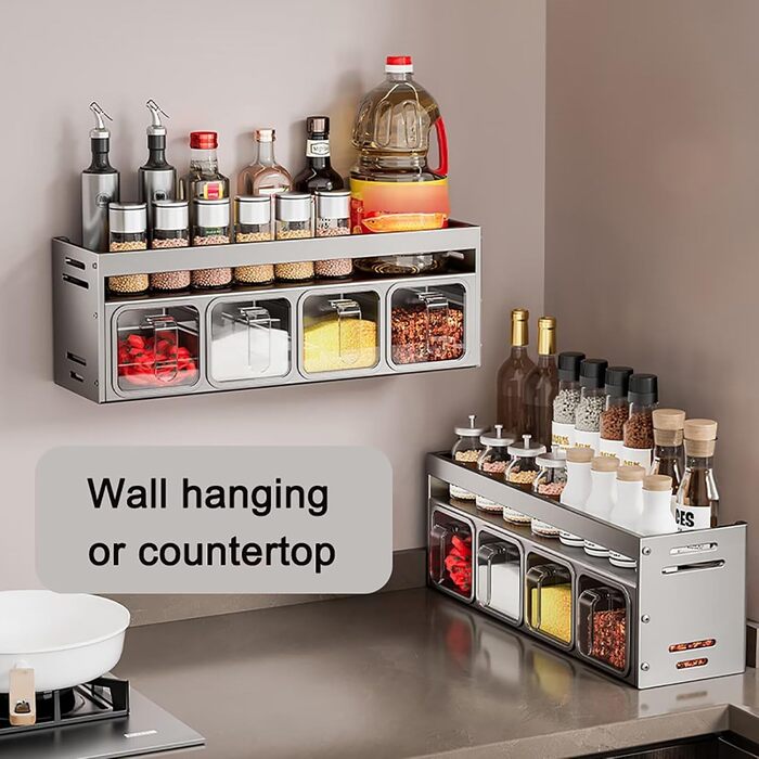 Стильна підставка для спецій з 5 сірими баночками: настільна, настінна, без свердління