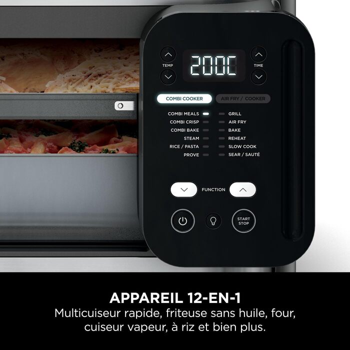 Ninja Combi 12-in-1 Multi Cooker, Oven & Air Fryer, 12 Cooking Functions, Air Fryer & Grilling Preparation in 15 Minutes*, with Baking Tray, Pan, Crisper Grill Insert, Recipe Guide, Grey, SFP700EU. 12-in-1 Grey