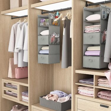 Органайзер для шафи MAX Houser з 5 полицями, Економія місця, Тканинні полиці з 4 кишенями збоку, Складаний, Бежевий