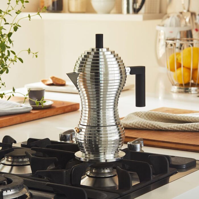 Кавоварка Alessi Pulcina, чорна, алюміній, 5.4 x 14.5 x 33.5 см, на 6 чашок