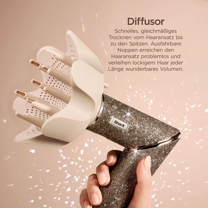 Фен-щітка Shark FlexStyle Sparkle Limited Edition Gold Diamond 5-в-1 з набором насадок (локон, щітка-гребінець, овальна, концентр., дифузор), HD446JSEU