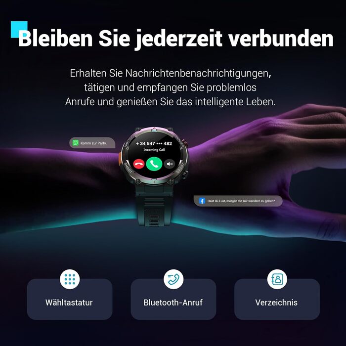 Смарт-годинник Blackview IP68: Компас, 100 днів автономії, Bluetooth-дзвінки, моніторинг серця та сну, 100+ режимів спорту, сумісний з Android/iOS, чорний