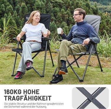 Кампінговий стілець розкладний Timber Ridge 2 шт, чорний, з високою спинкою, 3 положення, до 160 кг, широкий сидіння 57 см, для кемпінгу, балкону, дачі