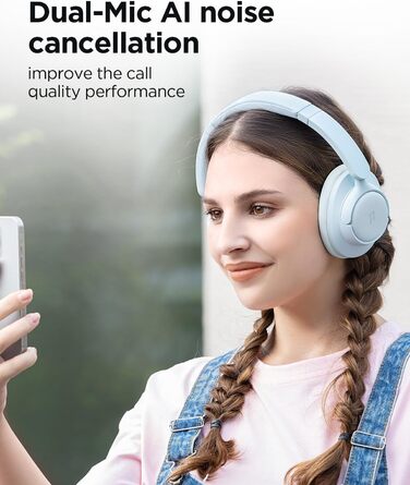 1MORE HQ31 Бездротові навушники Bluetooth Over-Ear з активним шумозаглушенням, 90 годин роботи, Hi-Res Audio, просторовий звук, чіткий звук дзвінків, швидка зарядка, EQ в додатку (Блакитний)