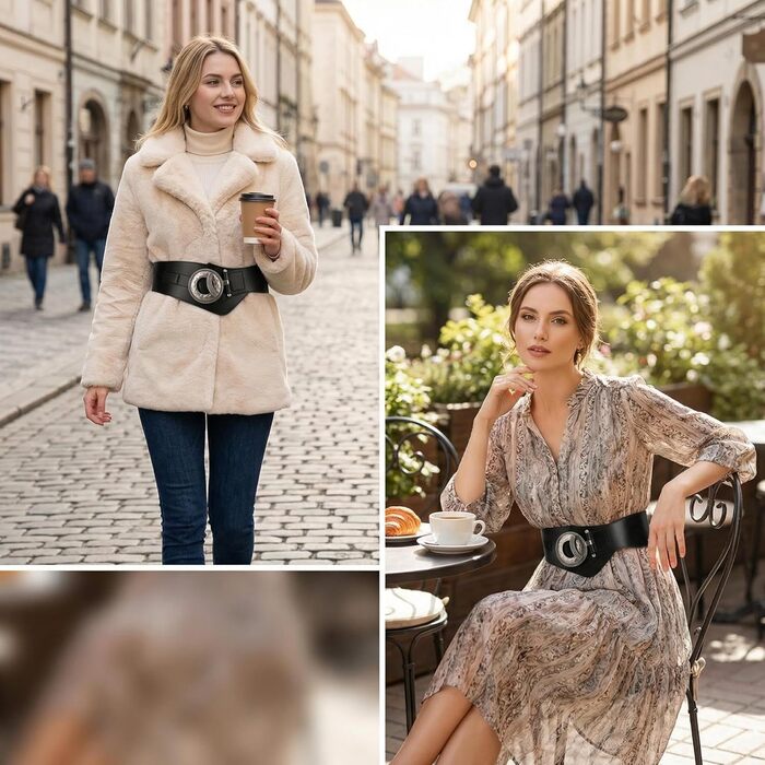 Жіночий шкіряний пояс широкий 60мм, еластичний, чорний/червоний, розміри 65-160см. Стильний пояс для сукні