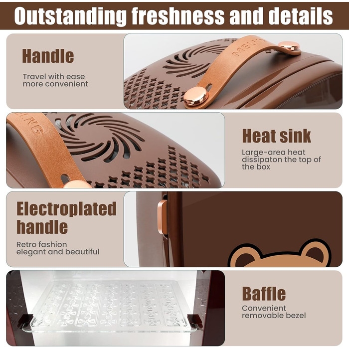 Міні-холодильник KFO Ultra-тихий (20 dB) з LED-дзеркалом для косметики та напоїв, 220V AC/ 12V DC, термоелектричне охолодження та нагрівання, білий (6 л)