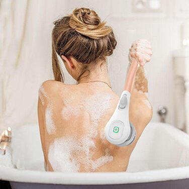 6-in-1 Electric Back Brush, Shower Brush with 6 Multifunctional Cleaning Heads, Body Brush 360° Rotation, IPX7 Waterproof 3 Speed Spin Cleaning Brush for Men Women (Pink)