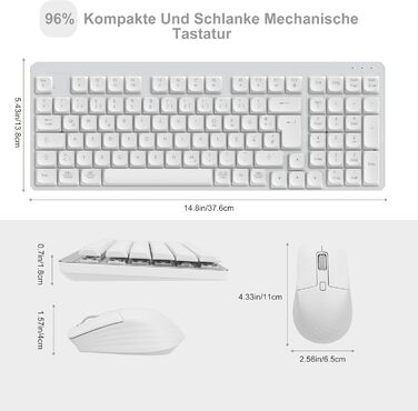 Механічна клавіатура та миша Leadsail FA98 бездротові, QWERTZ, 98 клавіш, низькопрофільний червоний перемикач, 1600 DPI, для Windows/MacOS/PC/Laptop (срібло)