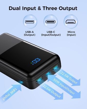 Power Bank Coblob 27000mAh з LED дисплеєм, 3 виходи, 2 входи, чорний