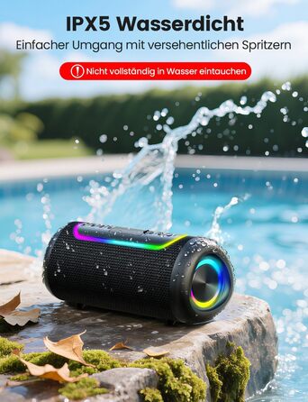 Портативна Bluetooth колонка UOHHBOE 30W з RGB підсвічуванням, TWS Stereo, 24 години роботи, IPX5 водонепроникність