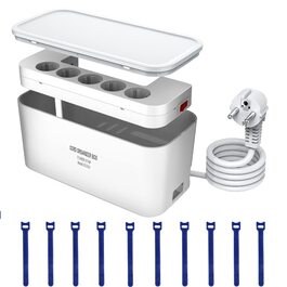 Клема з кабельною коробкою білого кольору, мережевий фільтр із 5 розетками та 3 USB-портами, органайзер для столу, коробка для кабелів з адаптером розеток, 29.5 * 14 * 14 см, кабель 2 м білий