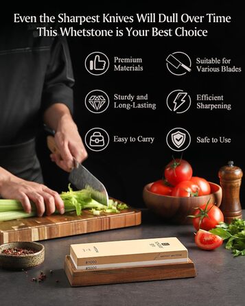 Набір для заточування ножів XINZUO: алмазний плоскою точило 2-в-1 з дерев'яною підставкою, зернистість 1000/5000