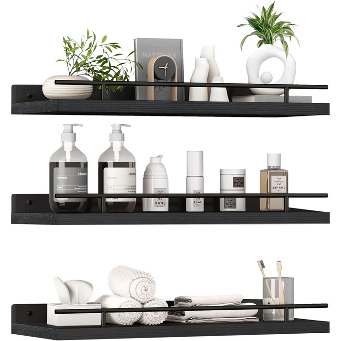 Настінна полиця Wandregal чорного кольору, 3 шт. - полиці для кухні, вітальні, спальні, офісу
