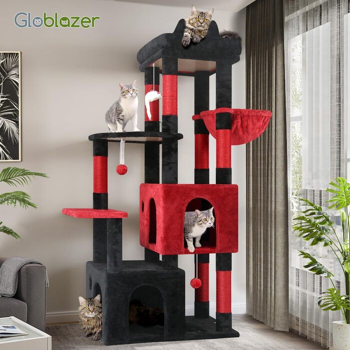 Драбина для котів Globlazer XL, Готичний стиль, сірий колір, 156 см, з будиночком, платформами та сизалевими стовпчиками