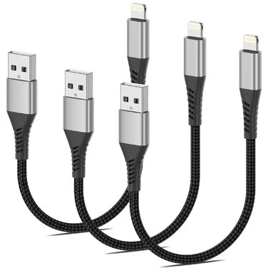 Кабель USB-A Lightning PEAKLIFT 20 см (3 шт) MFi сертифікат, чорний – Швидка зарядка для iPhone 14/13/12/11 Pro Max/XS/XR/X/8/7/6/SE, iPad Air/Mini