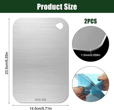 Нержавійна дошка для нарізання з нержавіючої сталі, 2 шт. (14,5 x 23,5 см), Titanium, двостороння, легко миється, антибактеріальна, для м'яса, овочів, фруктів