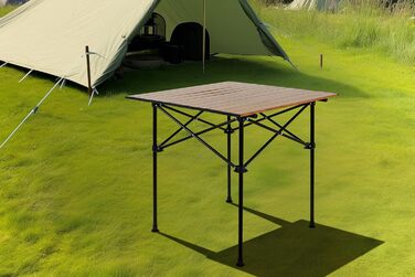 Складаний садовий/туристичний столик Ondis24 з алюмінію, 71 x 69.5 x 67.5 см, коричневий. Максимальне навантаження: 50 кг