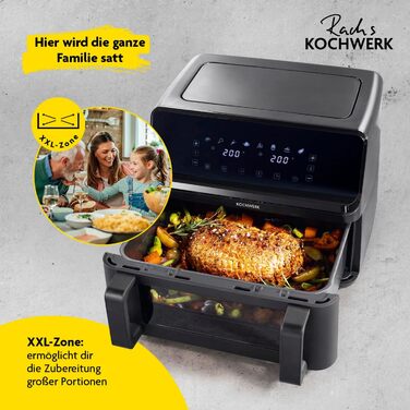 Фритюрниця RACHS KOCHWERK Vario-Doppelkammer 9 л з роздільною камерою, сенсорним екраном та 8 програмами | Електрична фритюрниця без олії, Smart-Cook, чорний колір