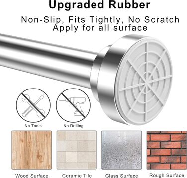 Штанга для душу без свердління з нержавіючої сталі, розтягувана пружинна штанга, антикорозійна та протиковзна, 50-200 см, телескопічна штанга для ванни, срібляста 50-200 см