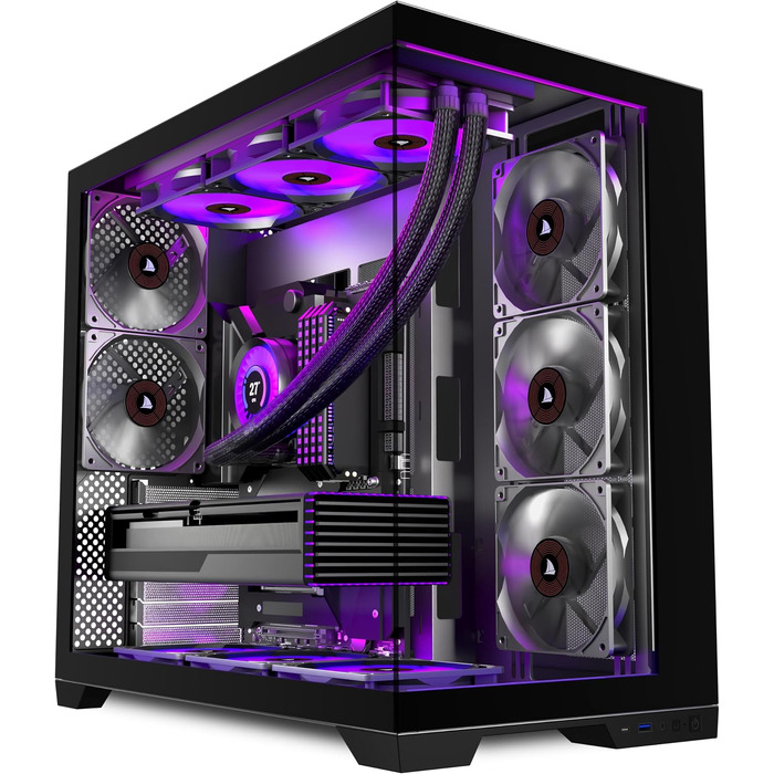 Ігровий корпус для ПК ANSAITE ATX Mid-Tower, 6 ARGB PWM вентиляторів, панорамне загартоване скло, підтримка радіатора 360мм, USB Type-C, Чорний (H-D9)