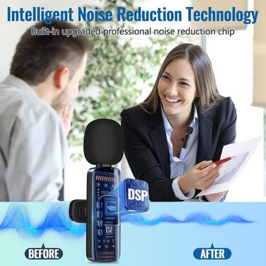 Набір бездротових петличних мікрофонів 2 шт. з шумозаглушенням, Plug & Play для iPhone, Android, iPad, Laptop, для відеозйомки, подкастів, Vlog, YouTube, TikTok