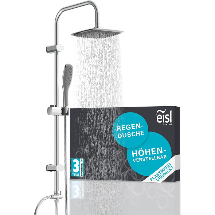 Душовий комплект EISL EASY FRESH 2 в 1 без змішувача, велика тропічна лійка 250x200 мм і ручний душ, монтажний набір, хром