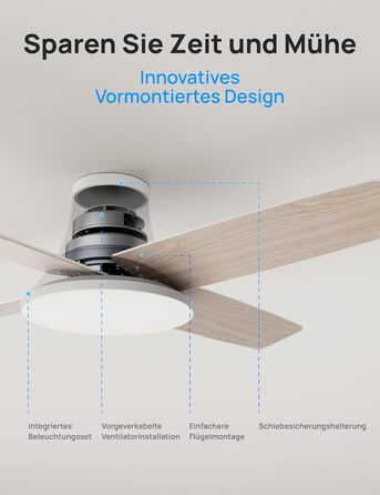 Вентилятор стельовий Dreo з підсвічуванням та пультом, 112 см, чорний, 5 лопатей, 6 рівнів регулювання яскравості, 6 швидкостей, тихий, таймер, легка збірка, для спальні