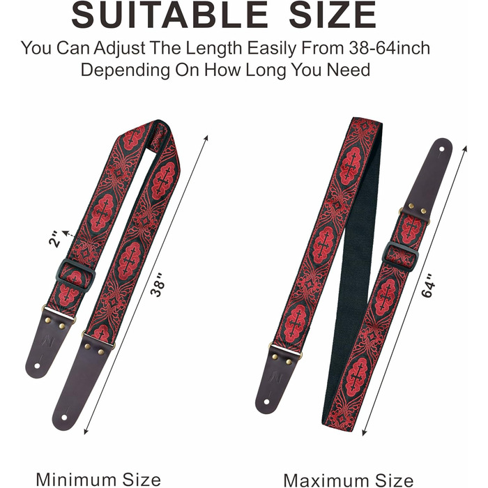 Накладки на гітару Nefelibata: бавовняні ремені з шкіряними кінцями, для бас-гітари, електро- та акустичної гітари, 1 кнопка, 2 замки, 4 прикраси