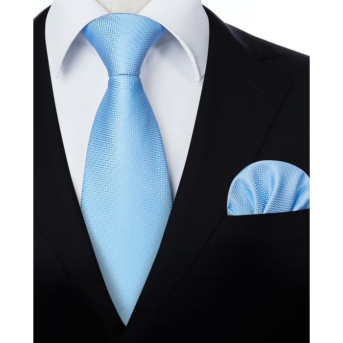 Краватка чоловіча Enlision для весілля, однотонна з кишеньковим хустинкою, формальний комплект (блакитна)