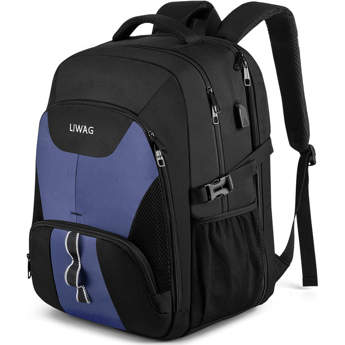 Жіночий рюкзак LIWAG 50L, водонепроникний, з відділенням для ноутбука 17 дюймів, USB-порт, антикрадійний, для роботи, подорожей, школи (блакитний)