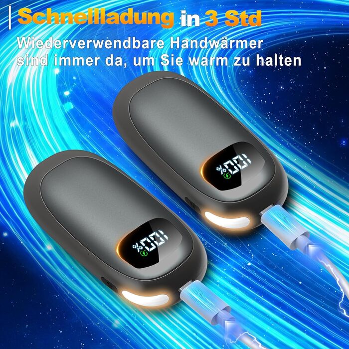 Електричні грілки для рук 2 шт. - Двобічні нагрівачі з LED-дисплеєм, 4 режими нагріву, портативні кишенькові грілки для кемпінгу, полювання, подарунок для чоловіків та жінок, сірі