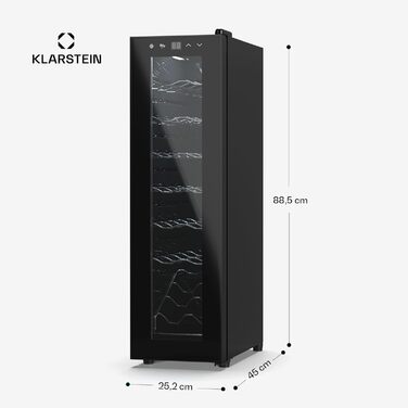 Klarstein Wine Refrigerator - 1 Zone Compact Wine Cooler, 42L Capacity, Glass Door, Indoor/Outdoor Use, 5-18°C, 16 Bottle Wine Fridge