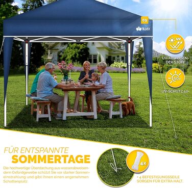 3x3m Waterproof Gazebo | Pop-Up Folding Gazebo with Adjustable Height | Garden Tent with UV Protection 50+ | Party Tent with Bag for Garden (Blue)